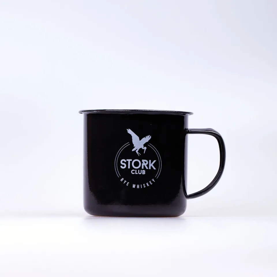 Stork Club emaille mok 350 ml zwart met logo