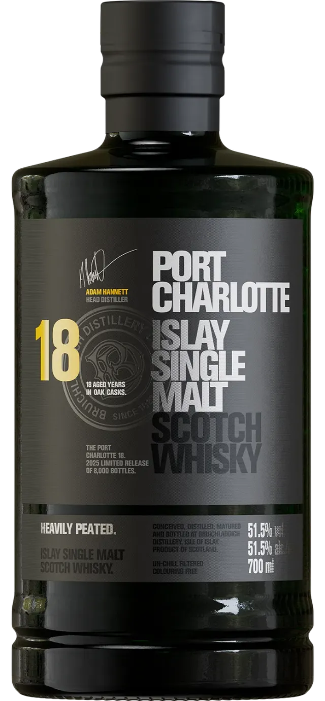 Bruichladdich Port Charlotte 18 single malt whisky 70cl turf