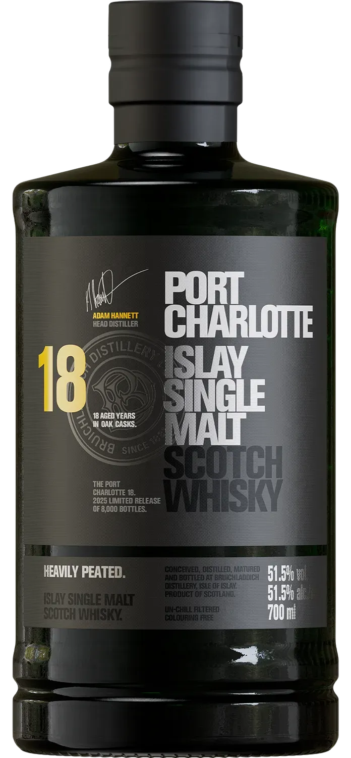 Bruichladdich Port Charlotte 18 single malt whisky 70cl turf